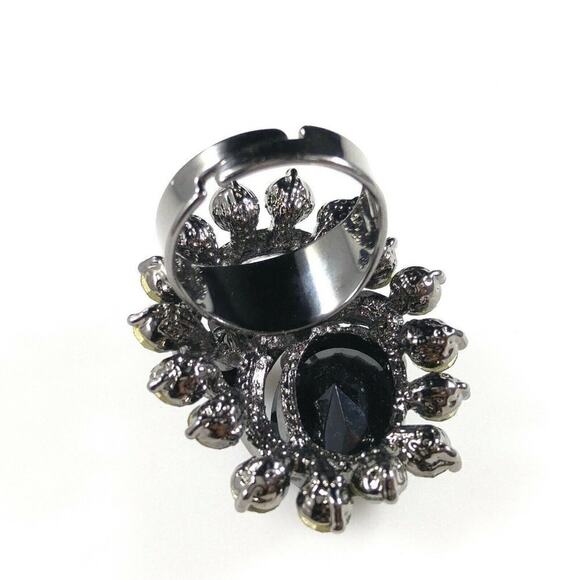 Black Rhinestone Finger Climbing Ring, Gunmetal Gray, Adjustable US Size 7 3/4 - Picture 5 of 11